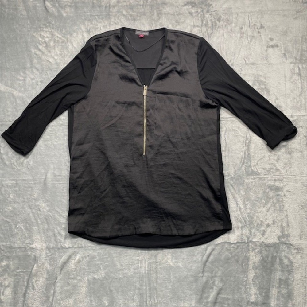 Vince Camuto Womens Black‎ 3/4 Sleeve V Neck Zipper Detail Top Blouse M